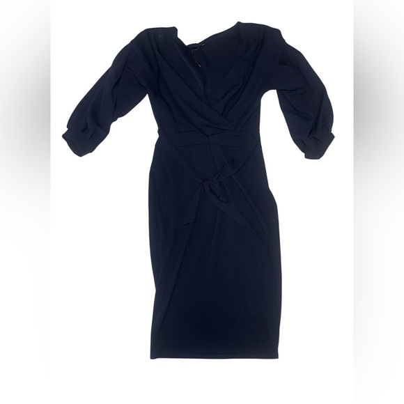 Navy Long Sleeve Off-Shoulder Dress - Picture 2 of 4